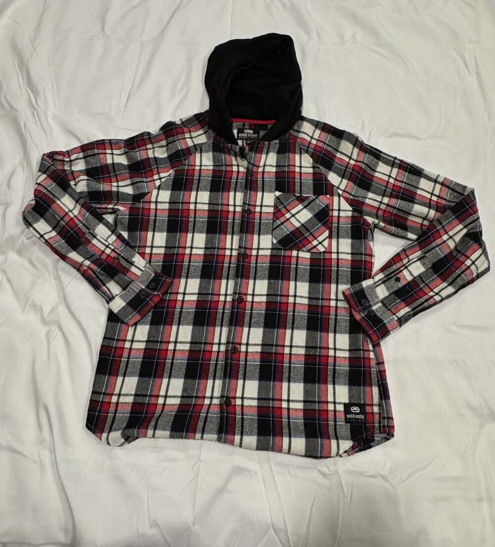 Y2K Ecko Unltd. Hooded Plaid Flannel Button Down Shirt